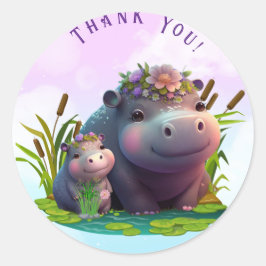 Schattig mam en Baby Hippo dank u gepersonaliseerd Ronde Sticker