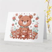 Schattig mama beer met vijf welpen kaart (Gele Bloem)