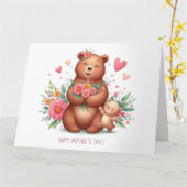 Schattig mama beer met welp kaart (Gele Bloem)