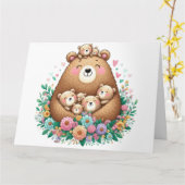 Schattig mama beer met zeven welpen kaart (Gele Bloem)