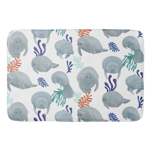 Schattig Manatees met bubbels patroon Badmat (Voorkant)