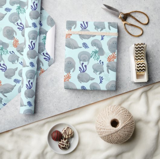 Schattig Manatees met bubbels patroon Cadeaupapier (Crafts)