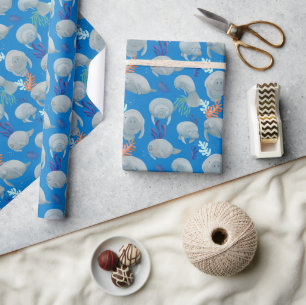Schattig Manatees met bubbels patroon Cadeaupapier