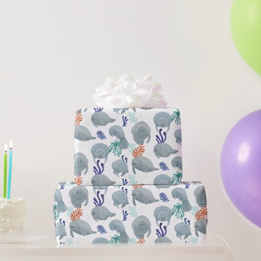 Schattig Manatees met bubbels patroon Cadeaupapier (Feestgeschenken)
