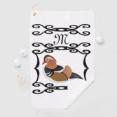 Schattig Mandarijn Eend Cartoon Monogram Golfhanddoek (Insitu)