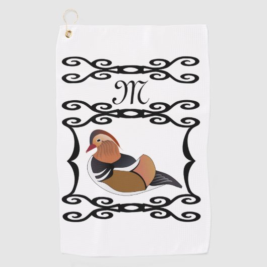 Schattig Mandarijn Eend Cartoon Monogram Golfhanddoek (Voorkant)