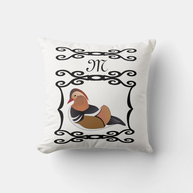 Schattig Mandarijn Eend Cartoon Monogram Kussen (Voorkant)