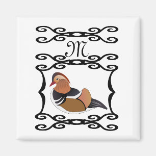 Schattig Mandarijn Eend Cartoon Monogram Magneet