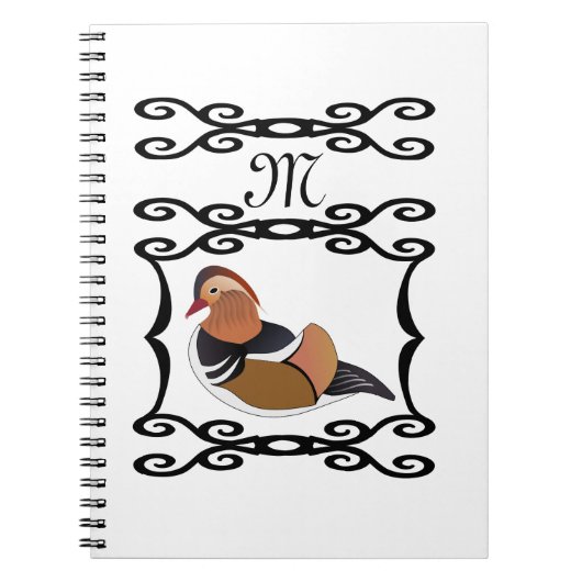 Schattig Mandarijn Eend Cartoon Monogram Notitieboek (Voorkant)