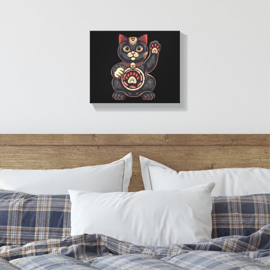 schattig Maneki Neko kat print getekend Japans (Insitu (Slaapkamer))