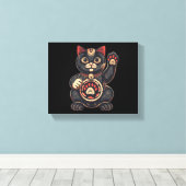 schattig Maneki Neko kat print getekend Japans (Insitu (Houten vloer))