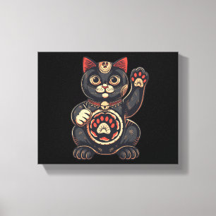 schattig Maneki Neko kat print getekend Japans