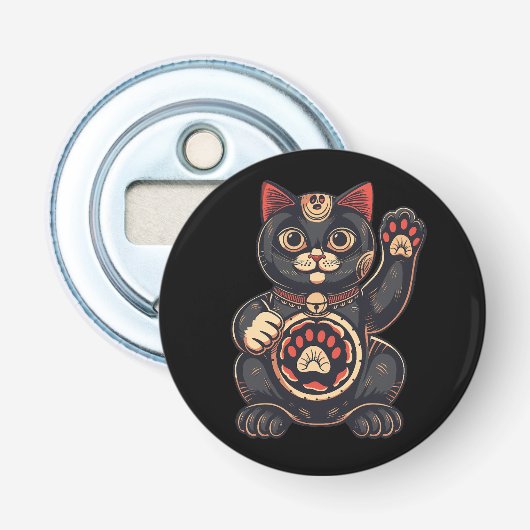 schattig Maneki Neko kat print getekend Japans Button Flesopener (Voorkant)