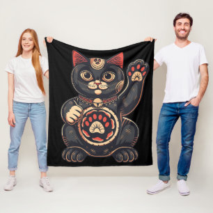 schattig Maneki Neko kat print getekend Japans Fleece Deken