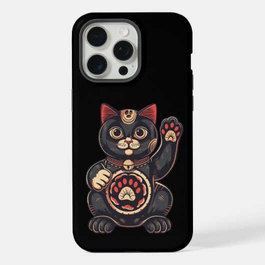 schattig Maneki Neko kat print getekend Japans iPhone Hoesje (Achterkant)