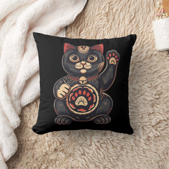 schattig Maneki Neko kat print getekend Japans Kussen (Deken)