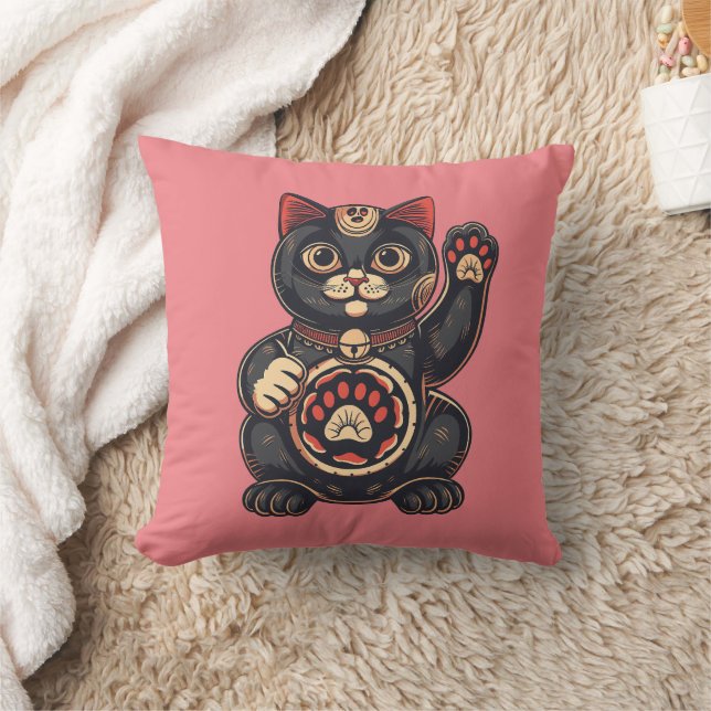 schattig Maneki Neko kat print getekend Japans Kussen (Deken)