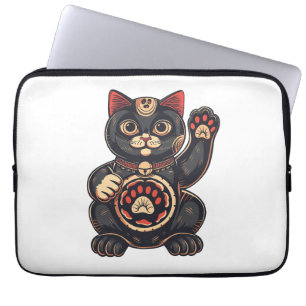 schattig Maneki Neko kat print getekend Japans Laptop Sleeve