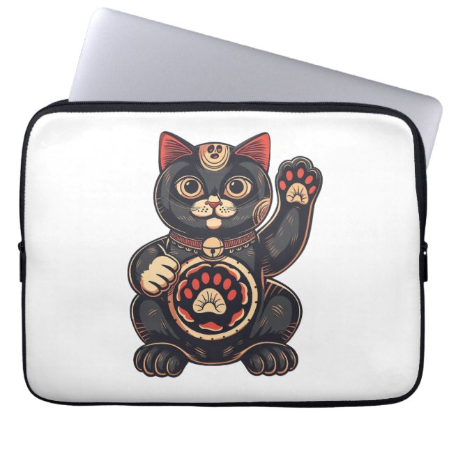 schattig Maneki Neko kat print getekend Japans Laptop Sleeve (Voorkant)