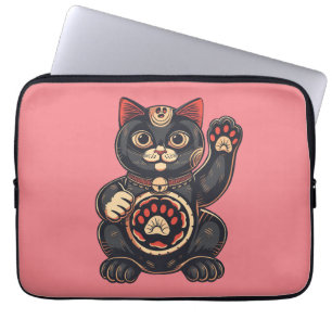 schattig Maneki Neko kat print getekend Japans Laptop Sleeve