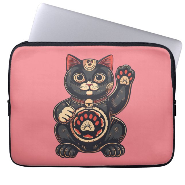 schattig Maneki Neko kat print getekend Japans Laptop Sleeve (Voorkant)