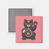schattig Maneki Neko kat print getekend Japans Magneet (Voorkant / Achterkant)