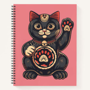 schattig Maneki Neko kat print getekend Japans Notitieboek