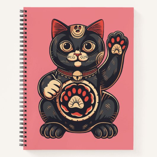 schattig Maneki Neko kat print getekend Japans Notitieboek (Voorkant)