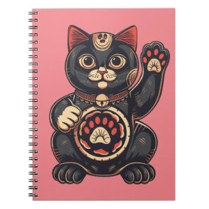 schattig Maneki Neko kat print getekend Japans Notitieboek