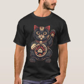 schattig Maneki Neko kat print getekend Japans T-shirt (Voorkant)