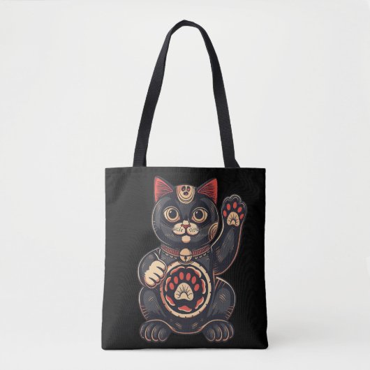 schattig Maneki Neko kat print getekend Japans Tote Bag (Voorkant)
