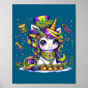 Schattig mardi gras prinses eenhoorn kraal vrouwen poster