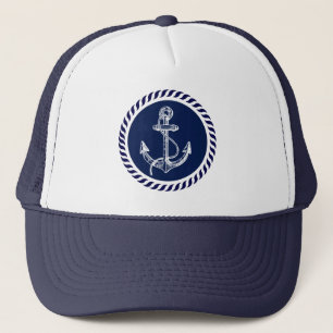 Schattig marineblauw & witte nautische scheepsanke trucker pet