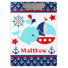 Schattig maritiem blauwe walvis en ankerpatroon klembord