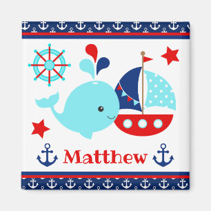 Schattig maritiem blauwe walvis en ankerpatroon magneet