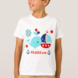 Schattig maritiem blauwe walvis en ankerpatroon t-shirt