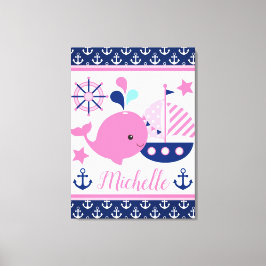 Schattig maritiem roze walvis- en ankerpatroon canvas afdruk