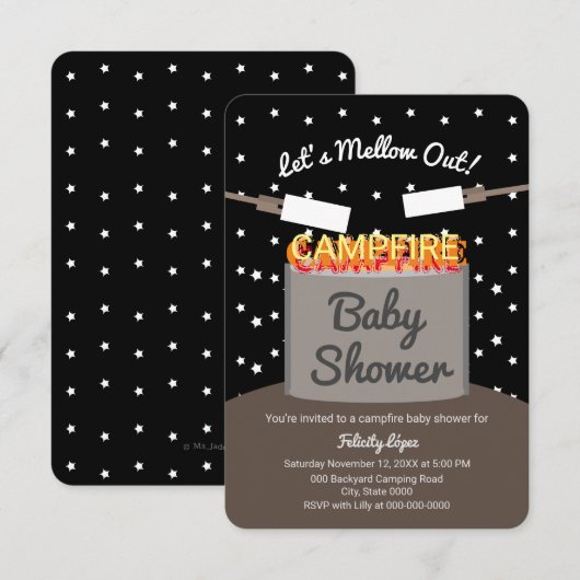 Schattig Marshmallow Sterren Nighttime Kampvuur Ba Kaart (Voorkant / Achterkant)