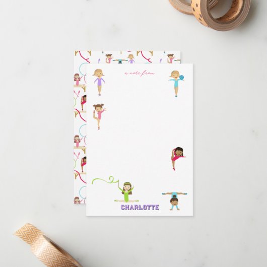 Schattig Meerkleurig Turnen Meisje Notitiekaartje (Voorkant / Achterkant in situ)