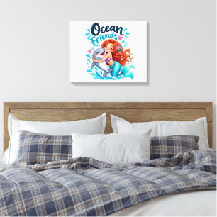 Schattig Meermin Oceaan Vrienden Dolfijn Ontwerp Canvas Afdruk