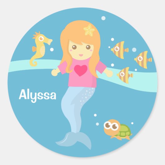 Schattig Meerminisje Onder de Zee Ronde Sticker (Voorkant)