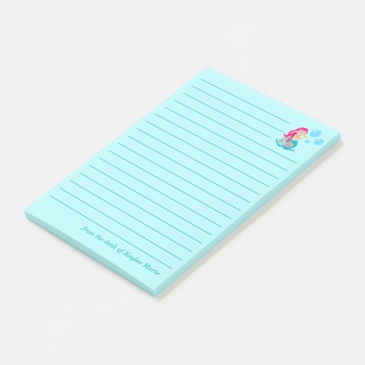 Schattig Meerminnetje Aangepaste Teal Omrande Stra Post-it® Notes (Schuin)