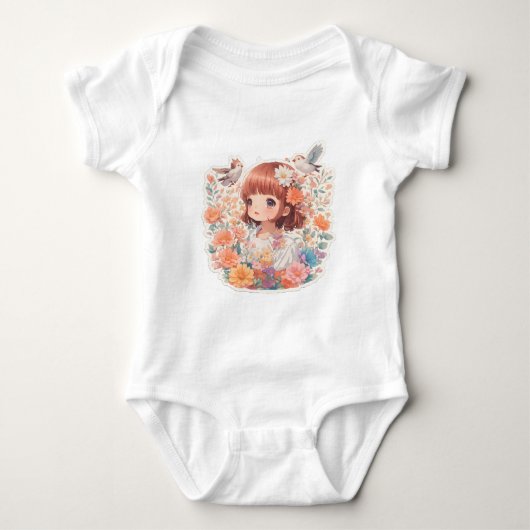 Schattig meisje anime in Zee of Flowers Romper (Voorkant)