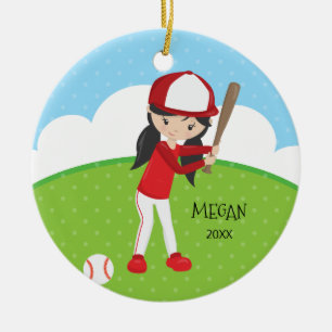 Schattig Meisje Baseball Persoonlijke Kerstmis Keramisch Ornament