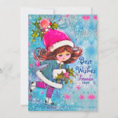  schattig meisje blauw glitter kerst groet feestdagenkaart (Voorkant)