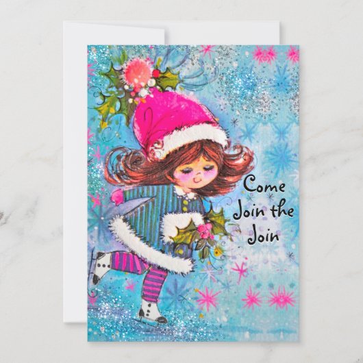 schattig meisje blauw glitter kerstfeest kaart (Voorkant)