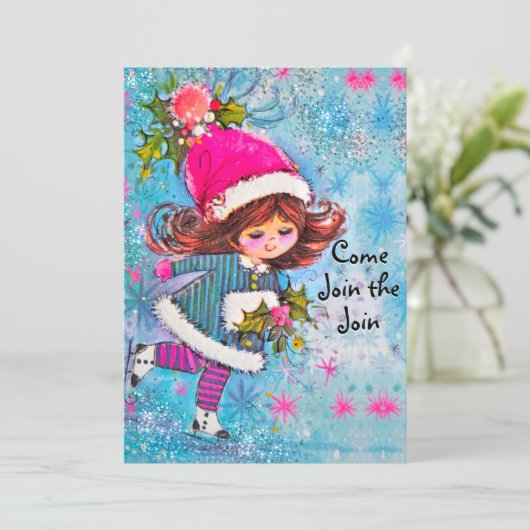  schattig meisje blauw glitter kerstfeest kaart (Staand voorkant)