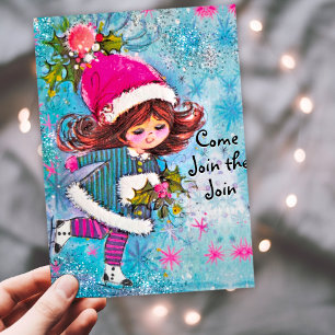 schattig meisje blauw glitter kerstfeest kaart
