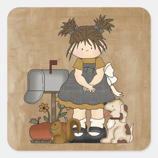 Schattig Meisje Country Doll Vierkante Sticker (Voorkant)
