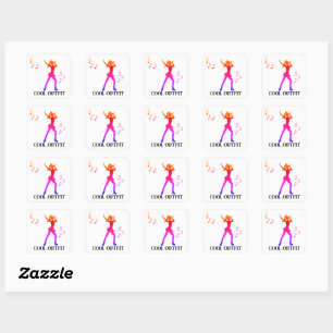 Schattig meisje dat danst met muzieknoot\waterverf vierkante sticker
